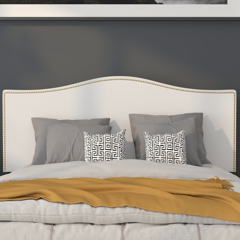 Fitzsimmons Arched Upholstered Headboard with Accent Nail Trim, White, Full