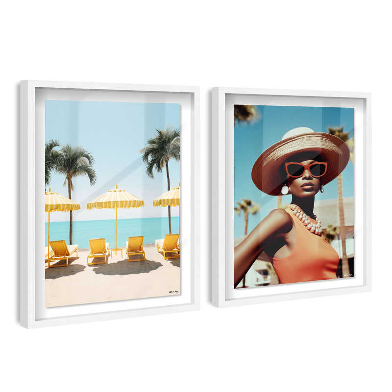 Yellow Spring Lounging Set of 2 Shadowbox Floating by Oliver Gal, 16.5" H x 11.5" W, White