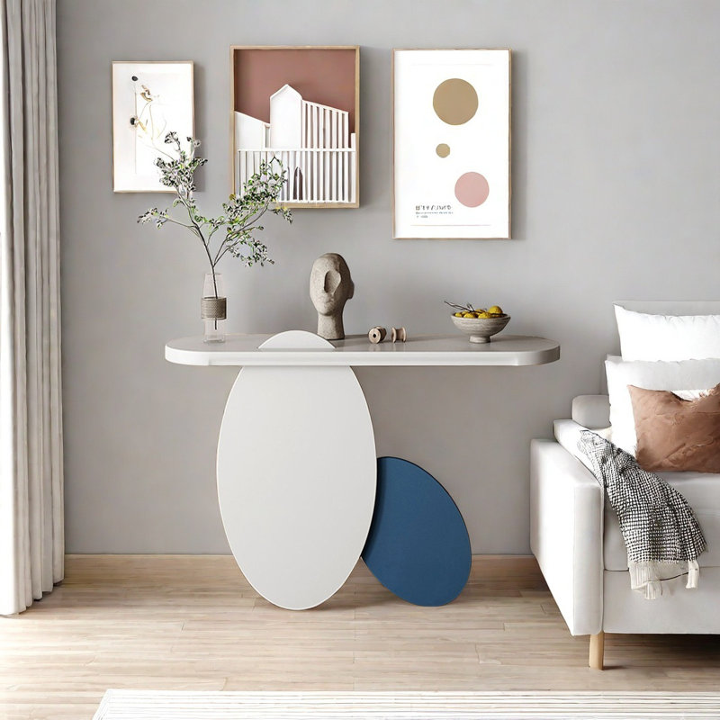 Console Modern Minimalist Art, H 31,5 po x l 39,37 po x P 15,75 po, Blanc, Bleu / blanc