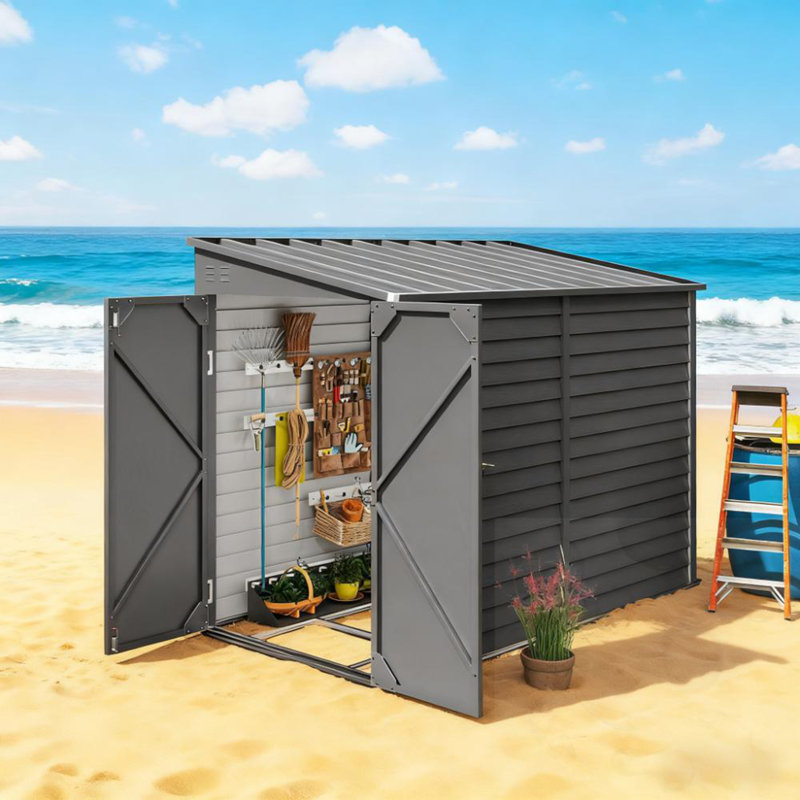 Outdoor Storage Shed With Foundation Kit And Lockable Doors And Glove, Dark Gray