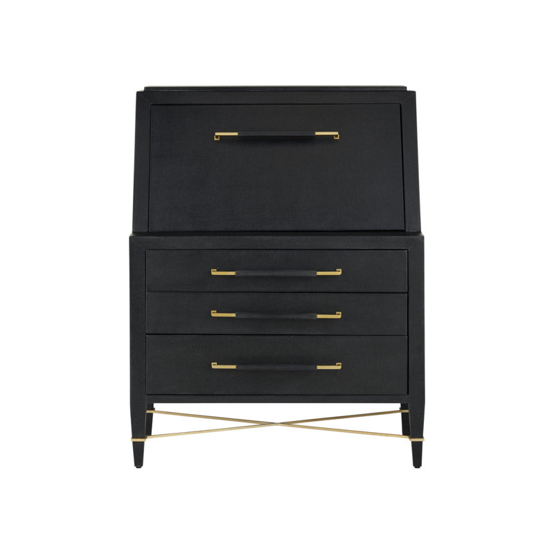 Verona - Three-Drawer Secretary Desk - Black, Natural, Champagne, Silver