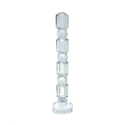 D3X15" Clear Glass Taper Candle Holder With Elegant Column Design