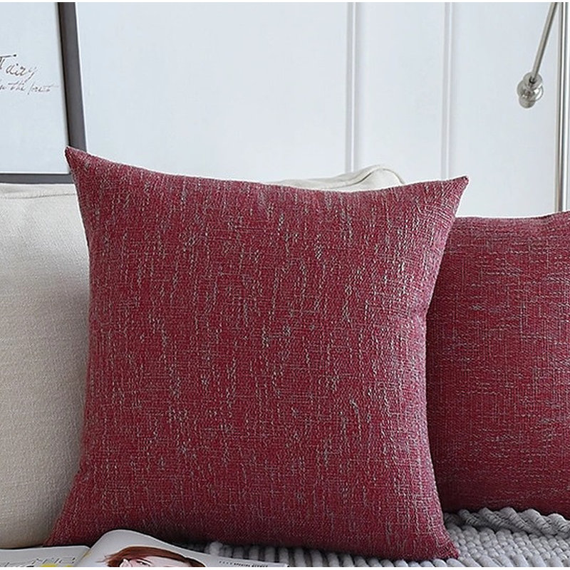 Housse de coussin carré en lin uni, Bourgogne, 18 po x 18 po