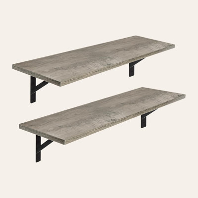 Long Wall Mounted Shelves Set Of 2 - Extra Large Floating Shelves With Sturdy Metal Brackets For Living Room, Bathroom, Bedroom, Kitchen - Heavy Duty Wall Storage Ledges