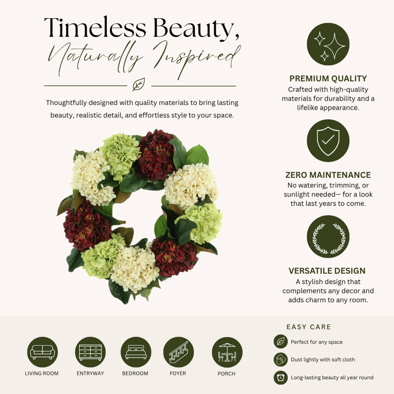 24" Hydrangea & Magnolia Wreath
