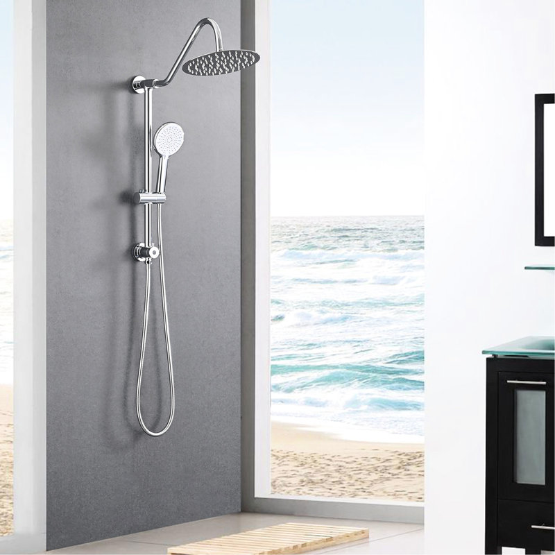 Ensemble de douche mural avec pommeau de douche effet pluie de 25 cm et douchette à main - Finition métallique, 3 jets, réglable pour un bain relaxant, système de fixation anticorrosion, barres de douche coulissantes, résistant aux égratignures