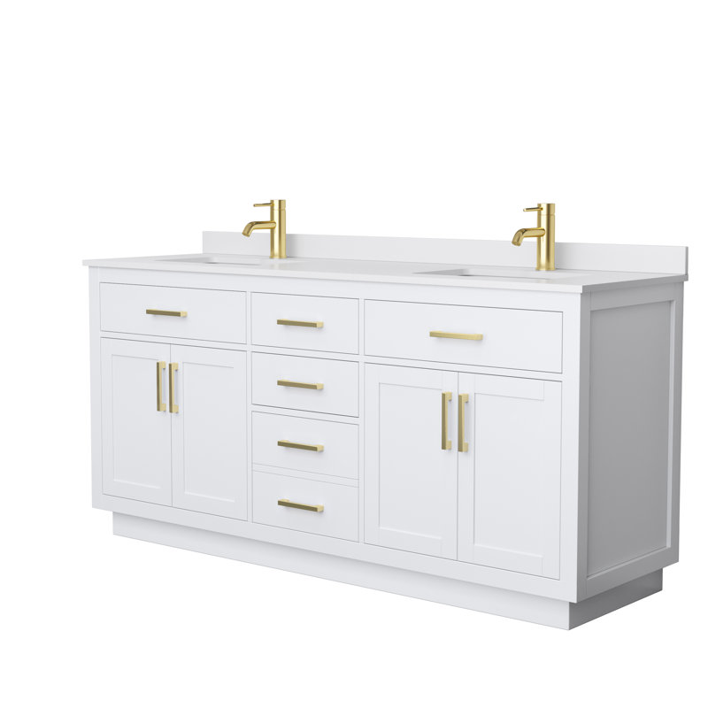 Beckett TK 72'' W Double Vanity, White, White Cultured Marble, Brushed Gold