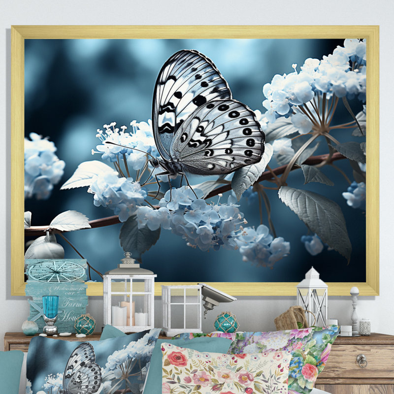 «Reg Blue Butterfly Haven II» sur toile, H 12 po x l 20 po x P 1 po, Cadre doré à une seule photo