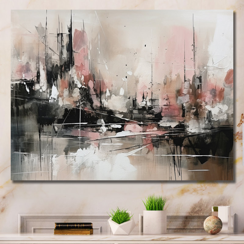 «Pink Black Minimalims Fludity I - Abstract Minimalisme, reproduction sur toile, H 16 po x l 32 po x P 1 po, Toile tendue