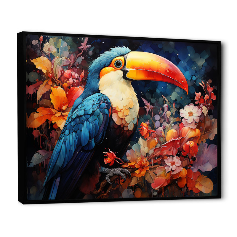 «Tropical Toucan Portrait I - Toucan Animal», art mural, Cadre flottant noir, H 34 po x l 44 po x P 1,5 po