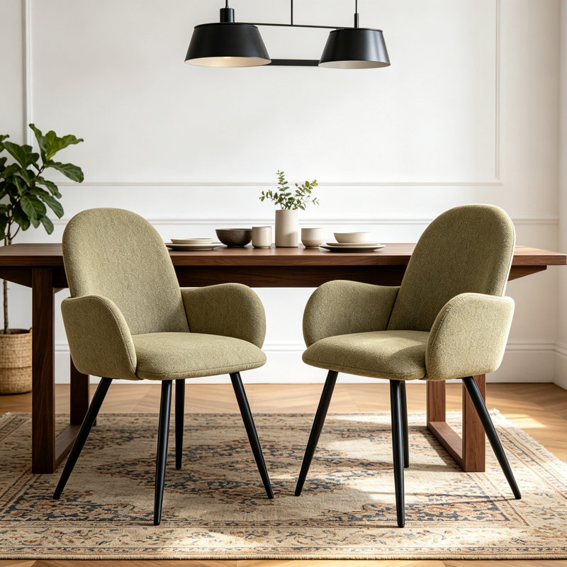 47cm H Linen Upholstered Low Back Side Chair in Green