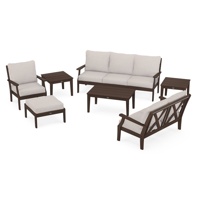 Braxton 7-Piece Deep Seating Set, Dune Burlap, Mahogany