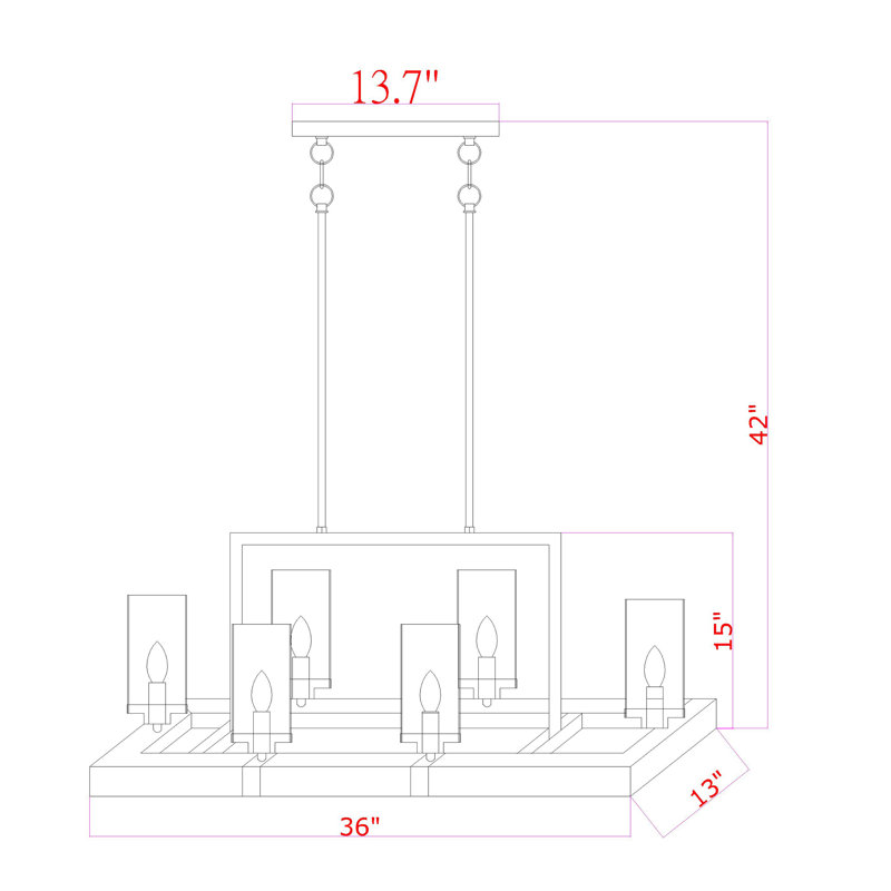 Messer 6 - Light Statement Rectangle Chandelier, Black/Oak