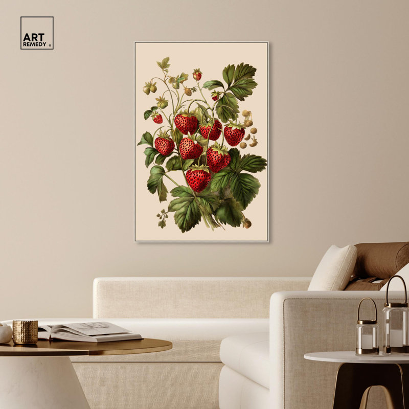 Strawberry Softness I, impressions sur toile par Art Remedy, H 55 po x l 37 po, Cadre flottant argenté