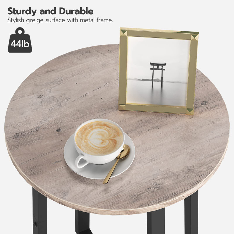 Greige and Black Round Metal Frame End Table