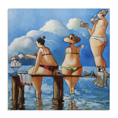 «Whimsical Summer Beach Lady» par Ronald West - peinture sur toile tendue