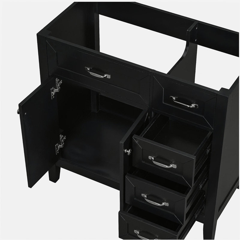 36-inch Bathroom Dresser Without Basin, Only Cabinet Base, Bathroom Cabinet with Drawers, Solid Frame and MDF Board, Black