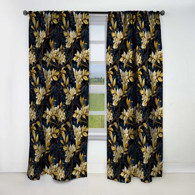 Motif de plantes tropicales jaunes et bleues II - Rideau floral - Rideau occultant - 1 panneaux, L 52 po x L 90 po