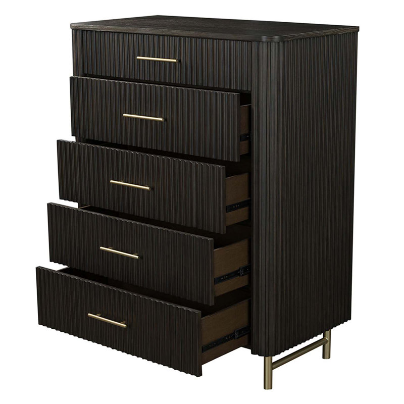 Commode 5 tiroirs Clayten, finition Espreeso