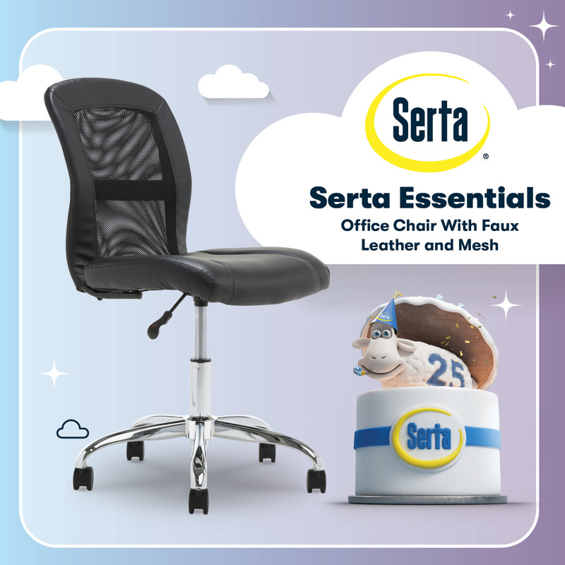 Serta Essential Armless Functional Task Chair with Breathable Mesh Back, Quality Foam Cushion Seat, Ingenuity Black