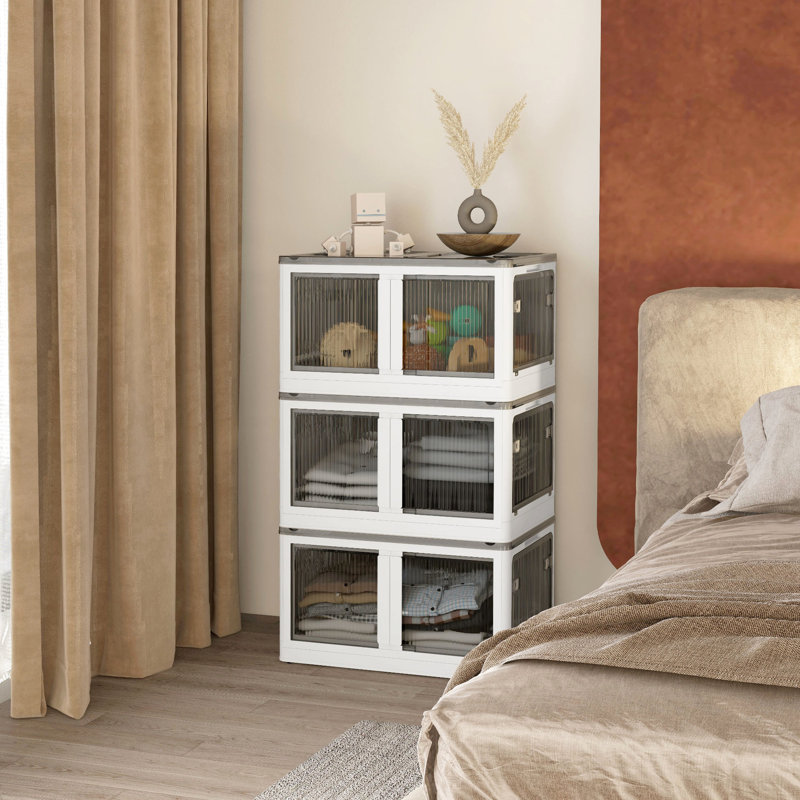Armoire décorative, bacs de rangement empilables 32 gallons avec couvercles, 3 ensembles de rangement pliables