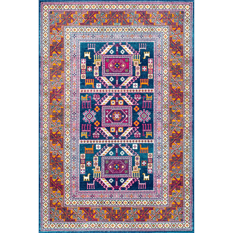 Delilah Southwestern Navy/Brown Area Rug, Square 8'
