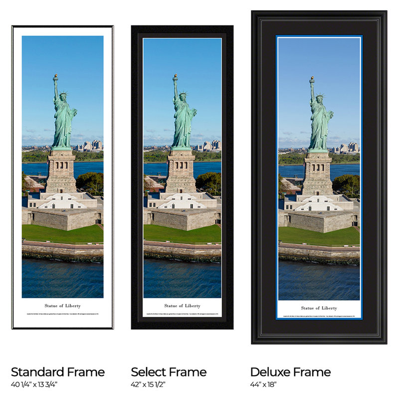 Statue de la liberté, impression panoramique, H 44 po x l 18 po, Cadre noir de luxe