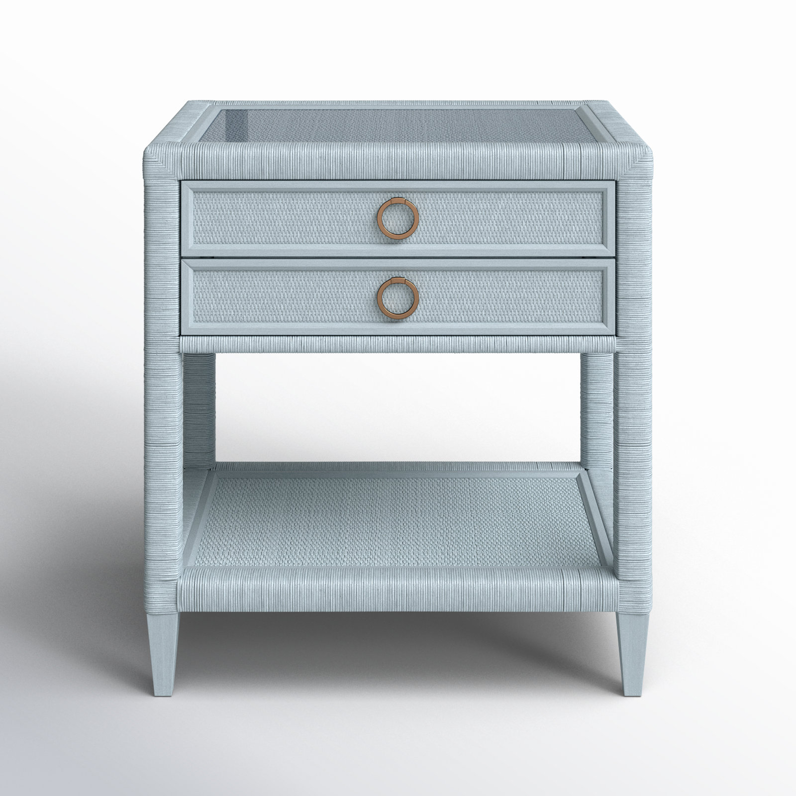Warwick 2-Drawer Nightstand, Sea Glass, Satin Brass