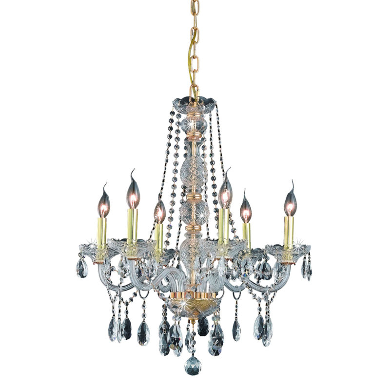 Lustre classique / traditionnel à 6 lumières de style bougie Abram, Clair, Chrome chrome