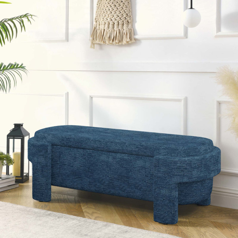 Cineus Oval Fabric Upholstered Storage Ottoman, Dark Blue
