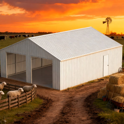 Abri de grange double en acier de garage de 25 pi 33 pi pour tous les temps, structure tubulaire carrée de calibre 14, deux portes à cadre de 102 po et une porte d’entrée latérale, construction, espace intérieur de 825 pi2, 139,88 po