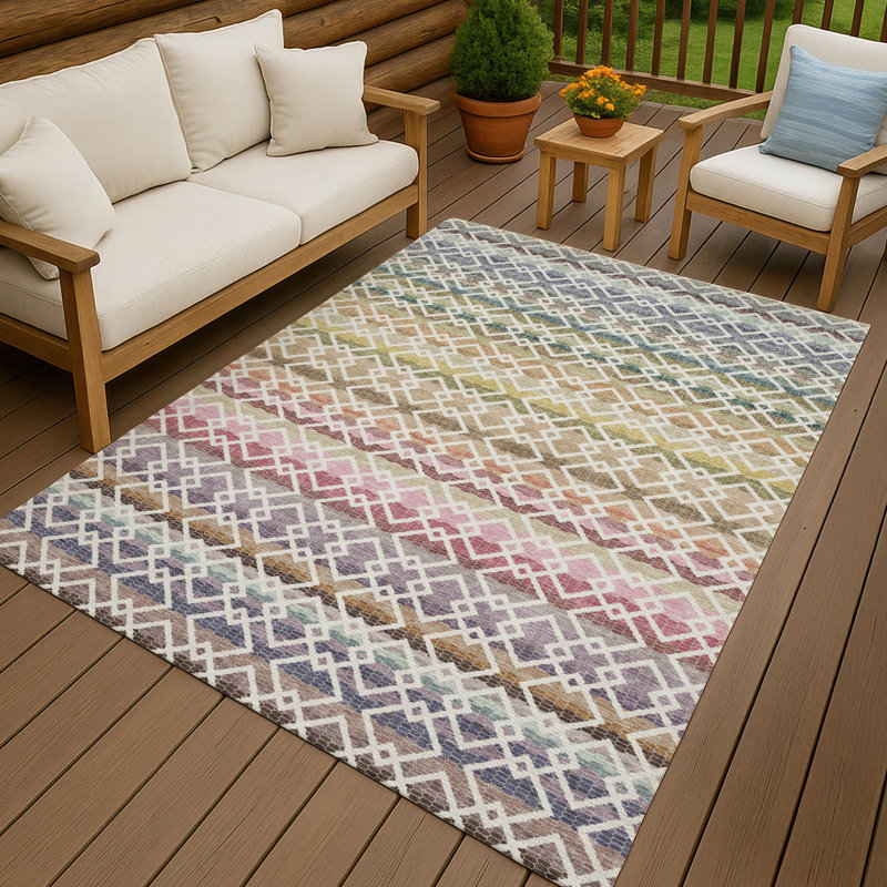 Machine Washable Indoor/Outdoor Chantille ACN2531 Stripes Rug, Ivory, Rectangle 9' x 12'