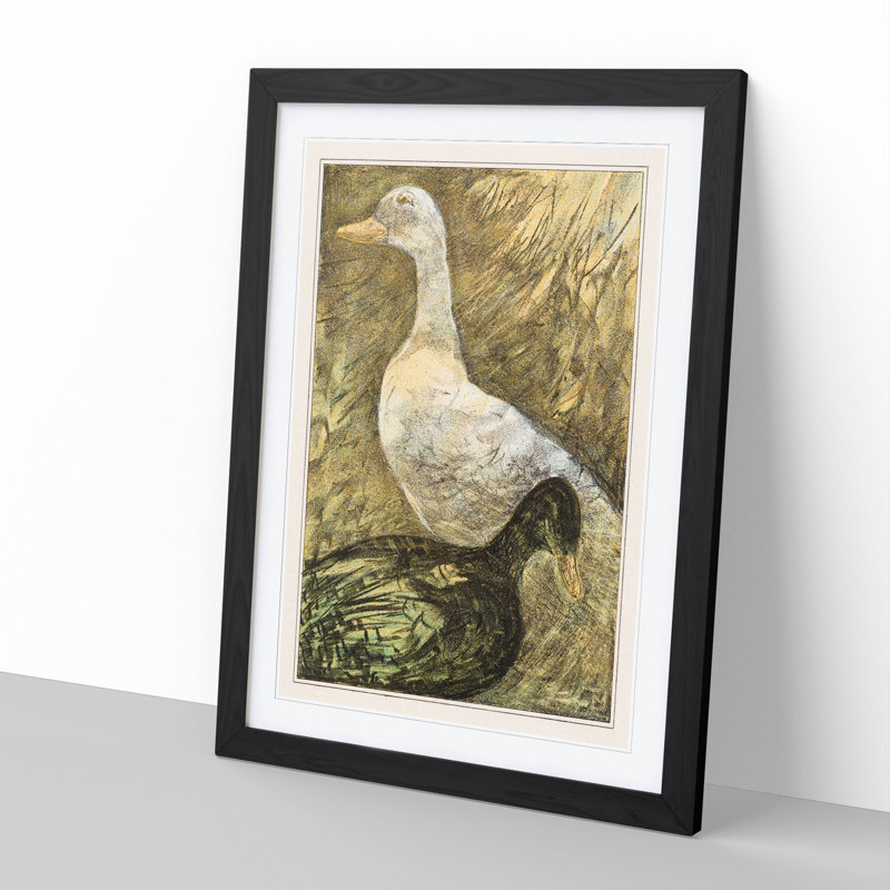 Two Standing Ducks by Theo Van Hoytema - Picture Frame Painting, 65cm H x 48cm W x 2cm D, Black Framed