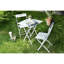 Ensemble de table et chaises de jardin moderne (3 pièces), blanc, table: 23,6 po x 28,7 po x 23,6 po | Chaises: 15,7 po x 32,7 po x 15,7 po | 100% panneau de fibres à densité moyenne avec pieds en métal, conception polyvalente, parfaite pour les repas en plein air et la détente-798251634-798251633