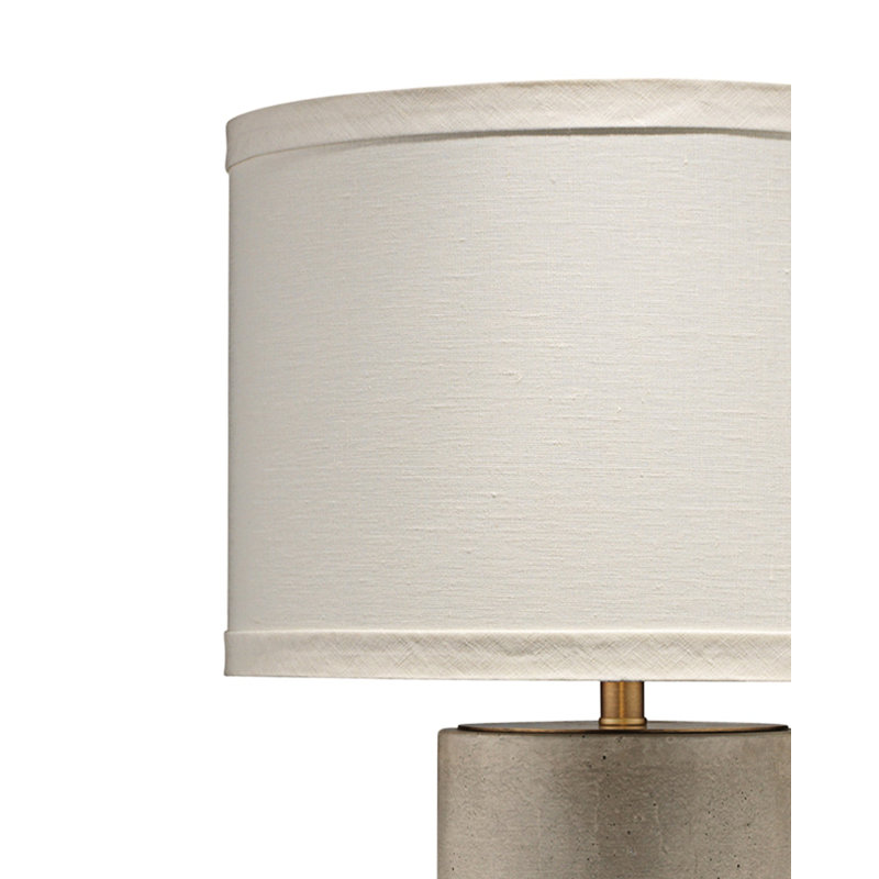 Grey Cement and Antique Brass Table Lamp with Linen Shade
