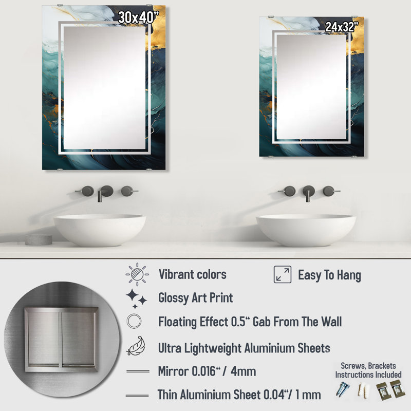 Vadim - Miroir mural décoratif peinture abstraite, 40 po x 30 po