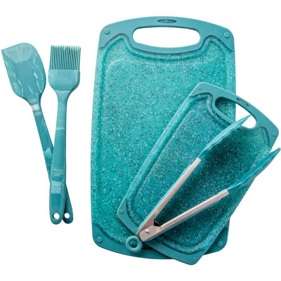 Plastic Cutting Boards & Utensil Set - Non-slip Kitchen Chopping Board Juice Groove, Easy Grip Handle With Silicone Brush, Spatula And Cooking Tongs F -  Lazuro, CB-P002