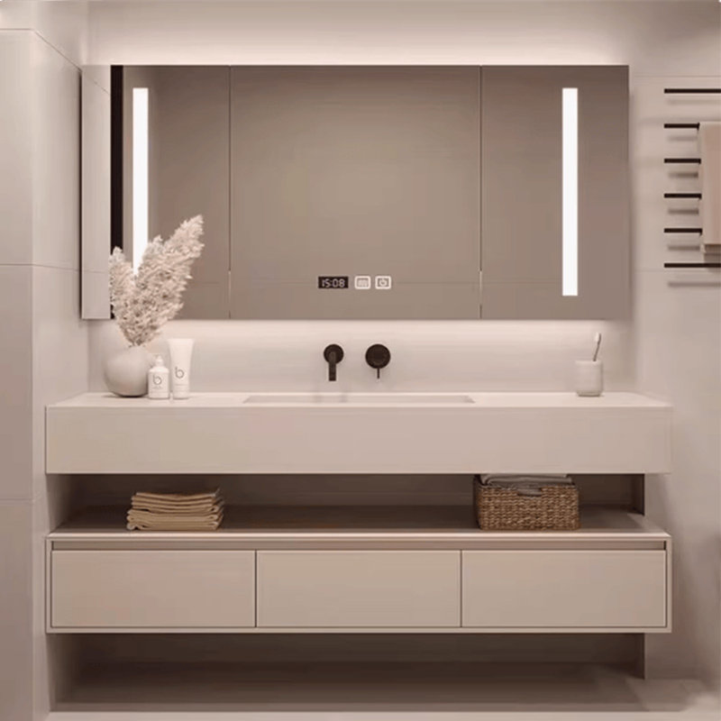 Armoire de salle de bain au design simple, Beige