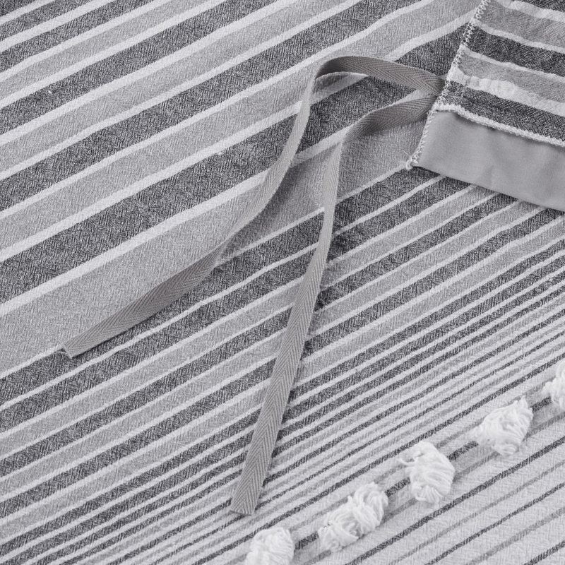 Ensemble de housse de couette en jacquard de coton Calum, Housse de couette simple / simple TG, 1 taie déco, Gris
