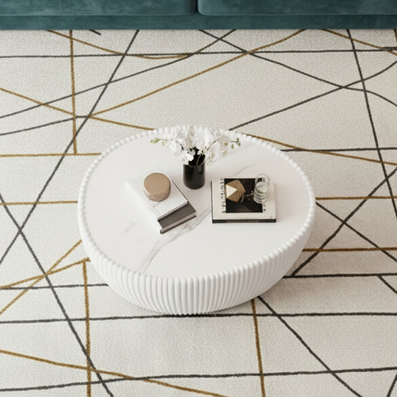 Light Marble Top Goose Eggs Shape White PU Coffee Modern Sofa Table For Living Room Furniture, White