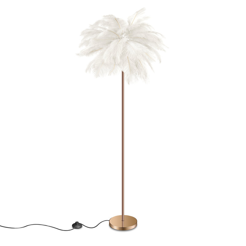Lampe sur pied à DEL en plumes 61 po avec prise 61 po, Blanc