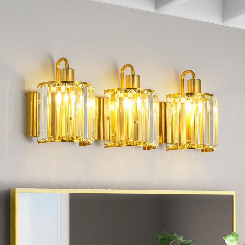  3-Light Modern Bathroom Vanity Light Wall Sconce with Clear Crystal Shades, Brass