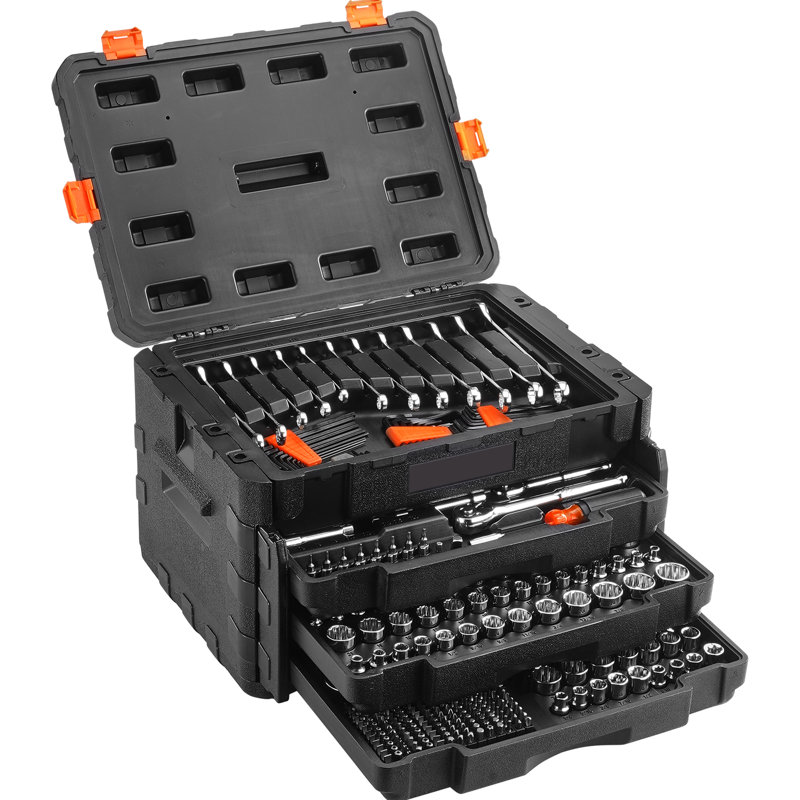 450 pièces pour outils mécaniques et douille, douilles 1/4 po 3/8 po 1/2 po, outils métriques, embouts, clés, clé combinée, accessoires dans un étui de rangement, alliage d'aluminium argenté pour l'entretien de la maison