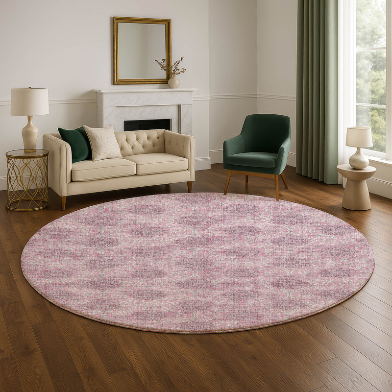 Premium Machine Washable Mayfield AMF1856 Damask Rug, Round 8'