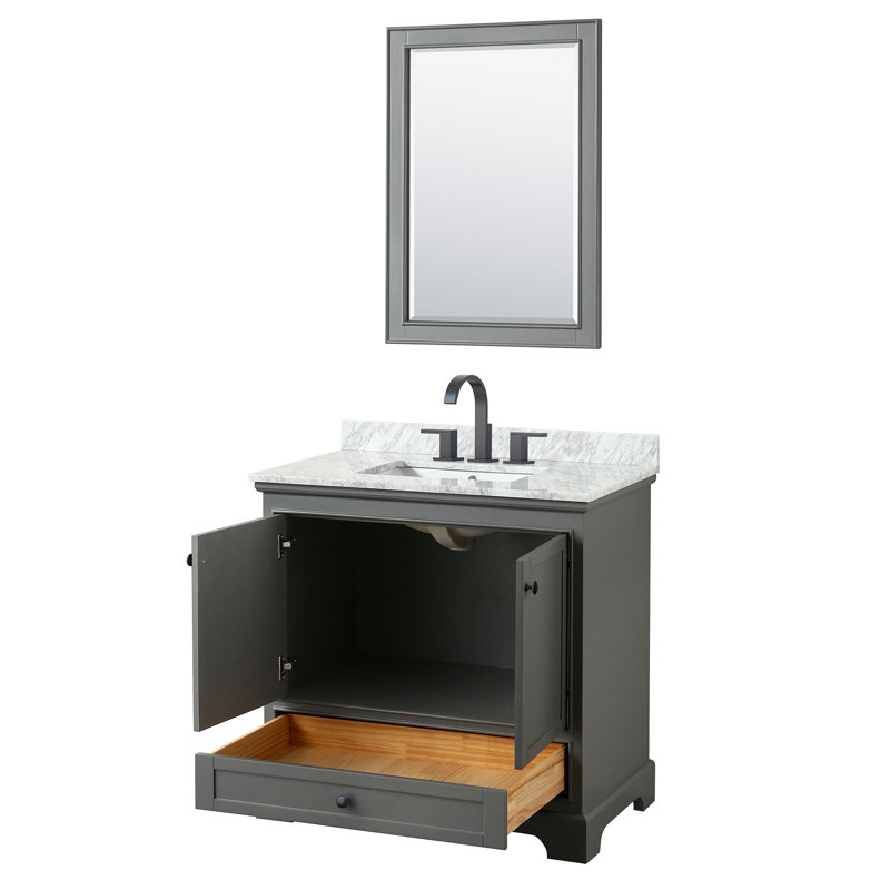 Deborah 36'' Single Bathroom Vanity with Marble Top, Matte Black, Dark Gray