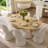 6 - Person Dining Table Sets With Extendabe Oval Table & 6 Upholstered Tweed Swivel Chairs-685923710