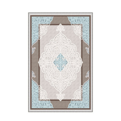 Luxurious Woven Area Rug, 5.9 x 9.2 ft, 100% Polyester, Antibacterial | Non-Slip PVC Felt Dot Underside, 0.3 in Pile Height | Machine Washable, 3D Digital Print, Perfect for Living Room & Bedroom Décor