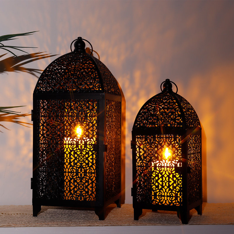 16.5'' H Metal Lantern, Black