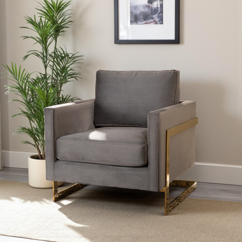 Fauteuil en velours de 31,5 po de largeur Frasier, Velours gris velours