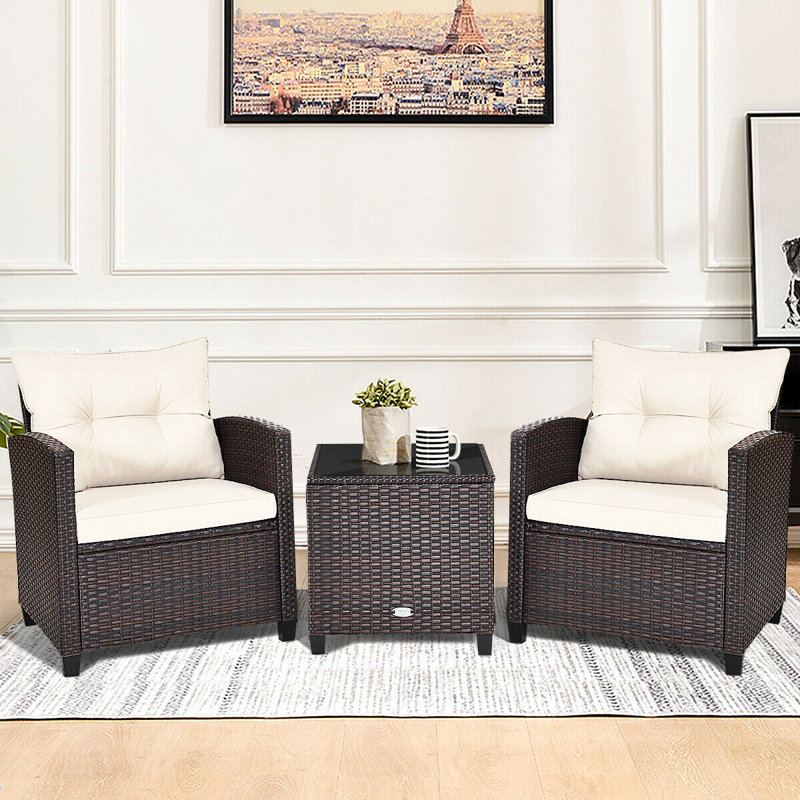 2 - Person Patio Conversation Sets with Cushions, White